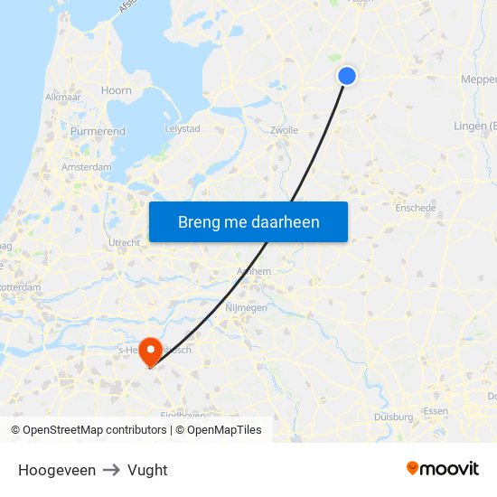 Hoogeveen to Vught map