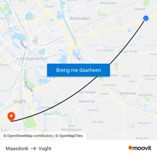 Maasdonk to Vught map