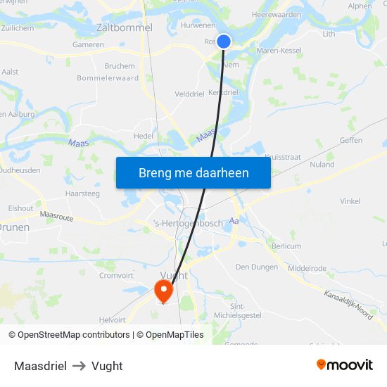 Maasdriel to Vught map