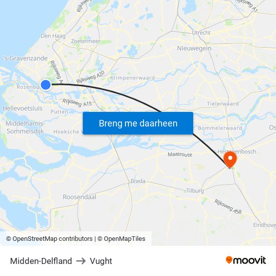 Midden-Delfland to Vught map