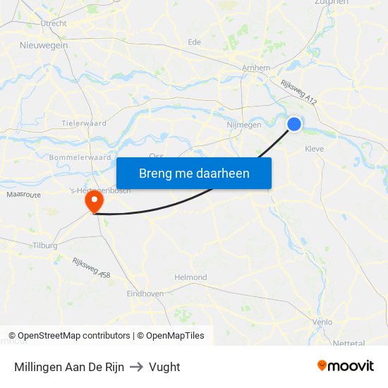 Millingen Aan De Rijn to Vught map