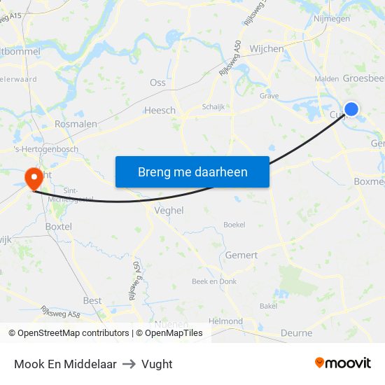 Mook En Middelaar to Vught map