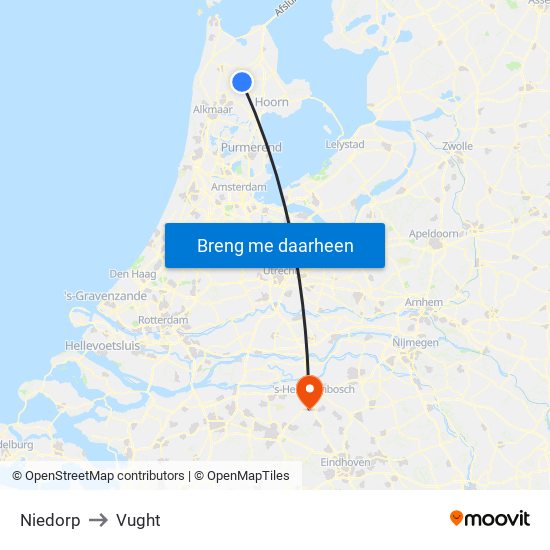 Niedorp to Vught map