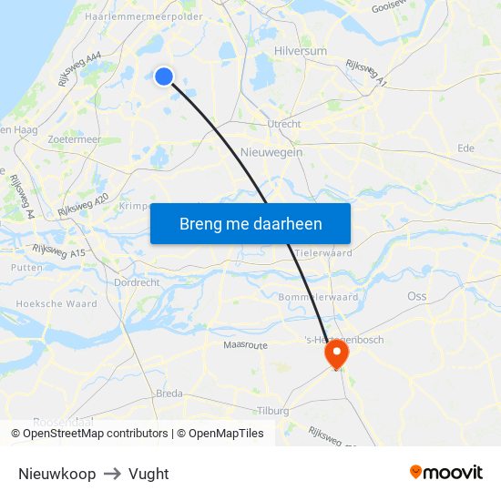 Nieuwkoop to Vught map
