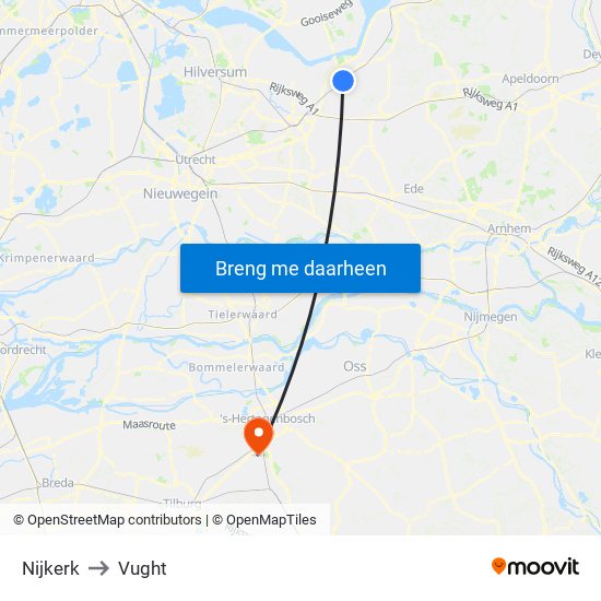 Nijkerk to Vught map
