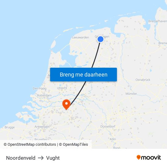 Noordenveld to Vught map