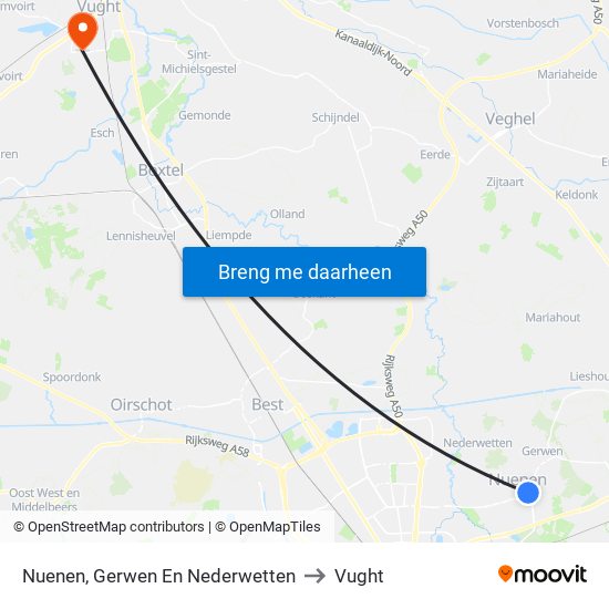 Nuenen, Gerwen En Nederwetten to Vught map