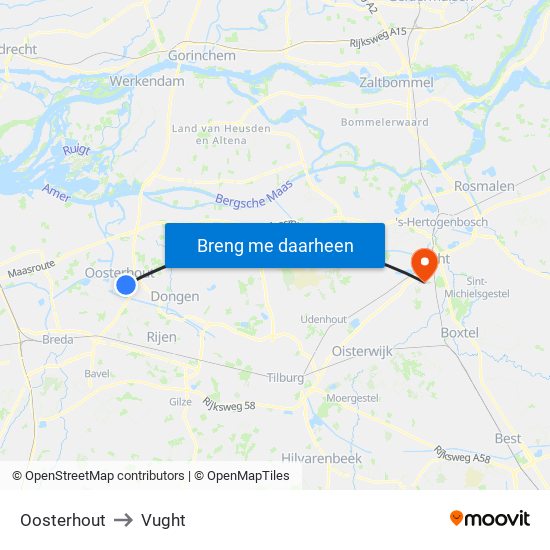 Oosterhout to Vught map