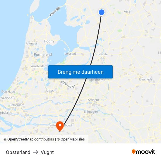 Opsterland to Vught map