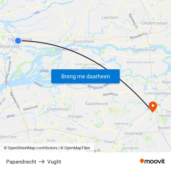 Papendrecht to Vught map
