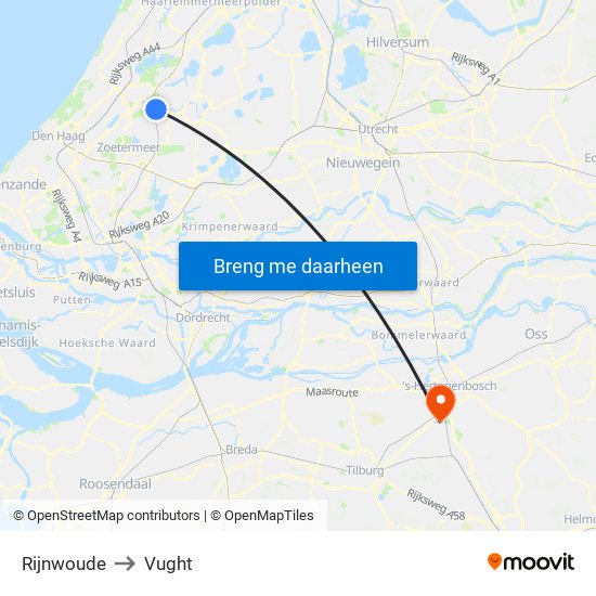 Rijnwoude to Vught map