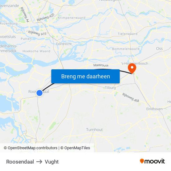 Roosendaal to Vught map