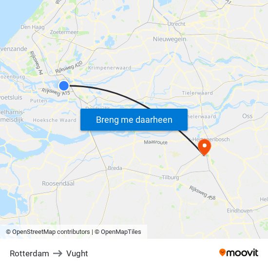 Rotterdam to Vught map