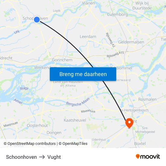 Schoonhoven to Vught map