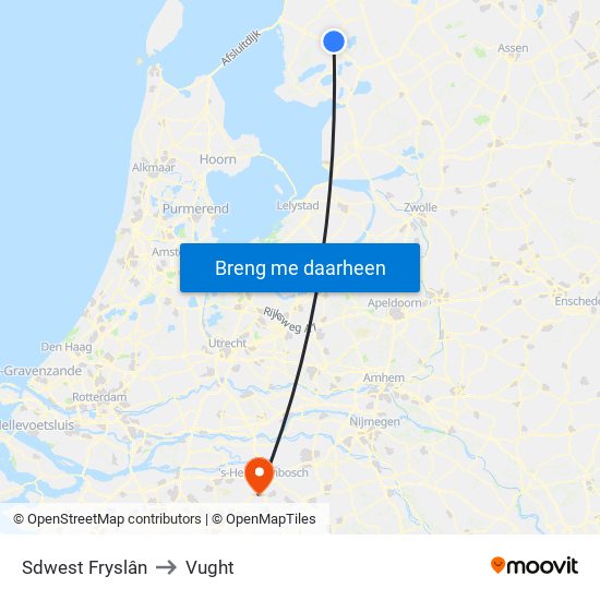 Sdwest Fryslân to Vught map