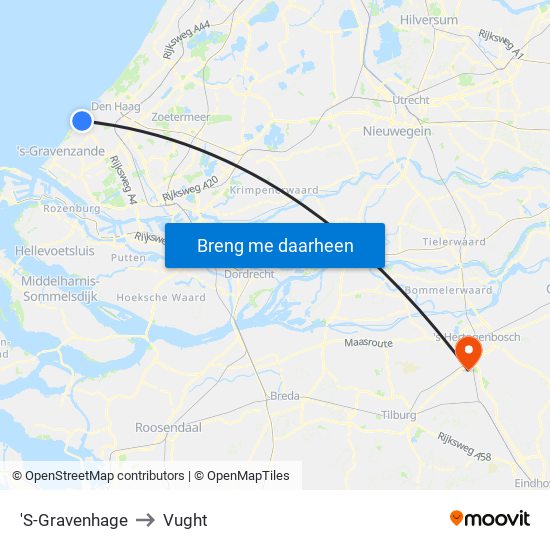 'S-Gravenhage to Vught map