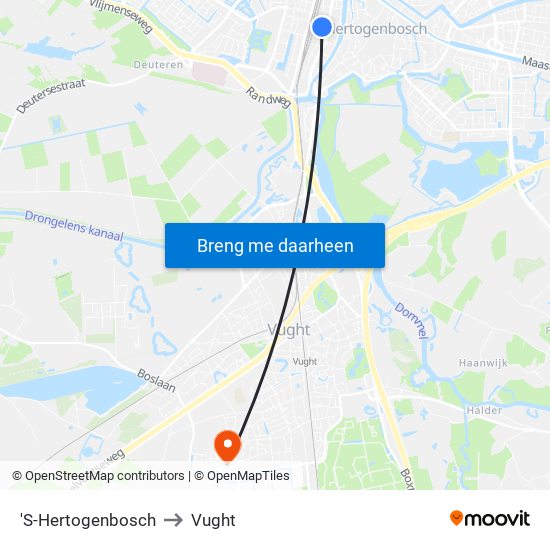'S-Hertogenbosch to Vught map