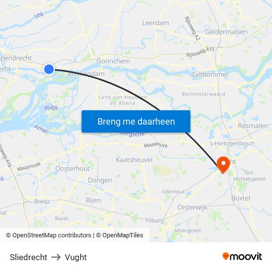 Sliedrecht to Vught map