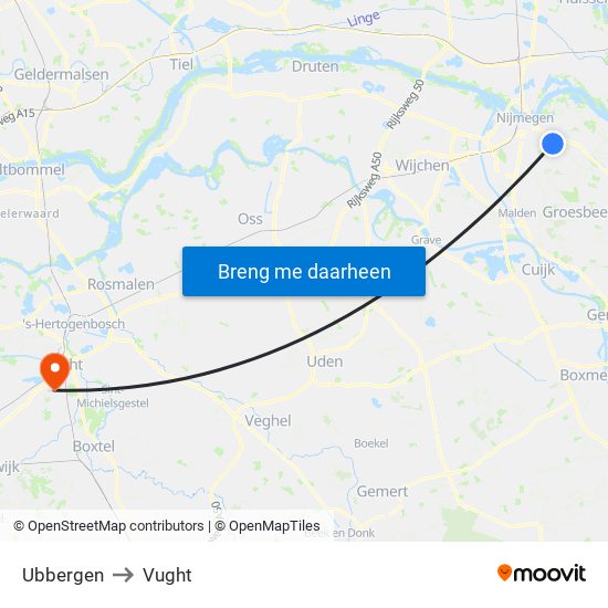 Ubbergen to Vught map
