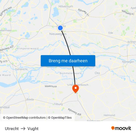 Utrecht to Vught map