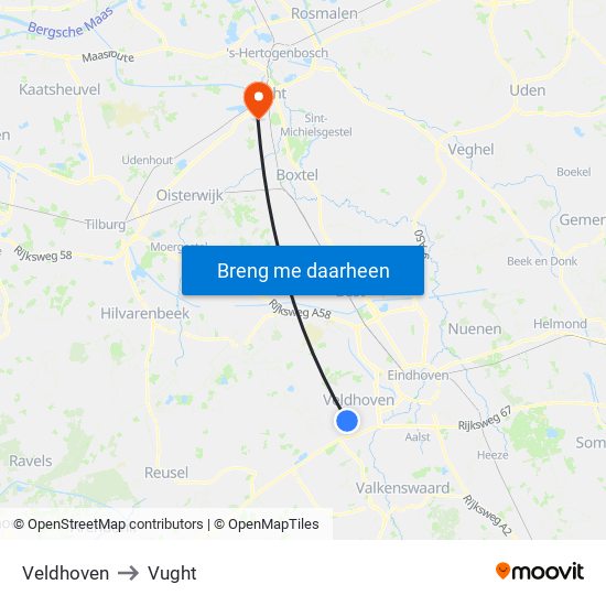 Veldhoven to Vught map