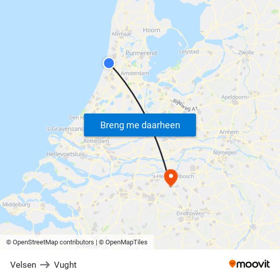 Velsen to Vught map