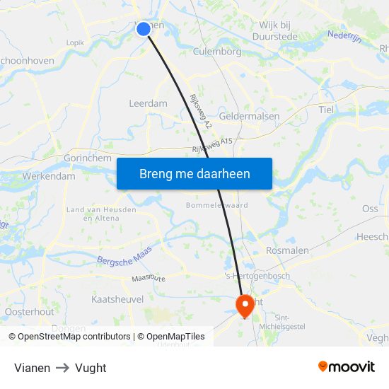 Vianen to Vught map