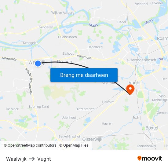 Waalwijk to Vught map