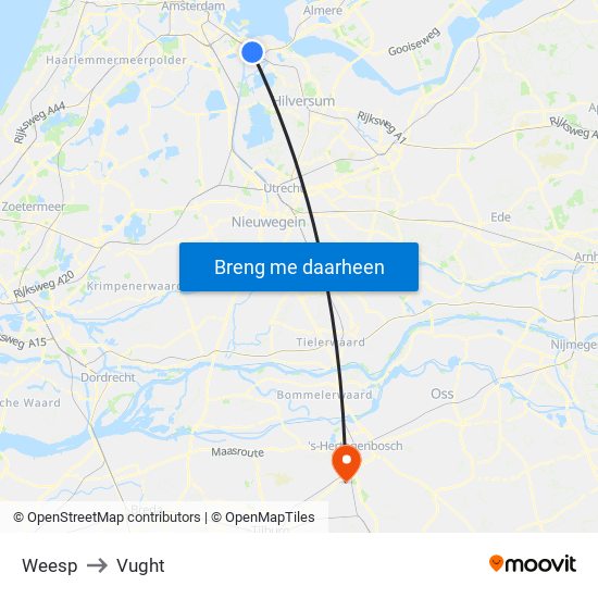 Weesp to Vught map