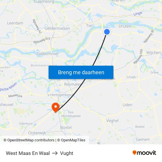 West Maas En Waal to Vught map