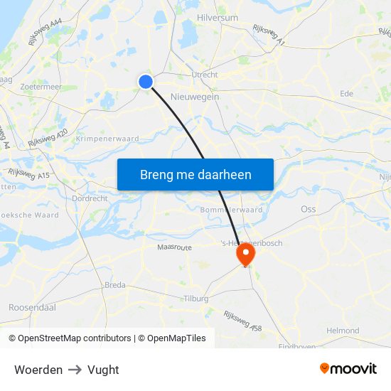 Woerden to Vught map