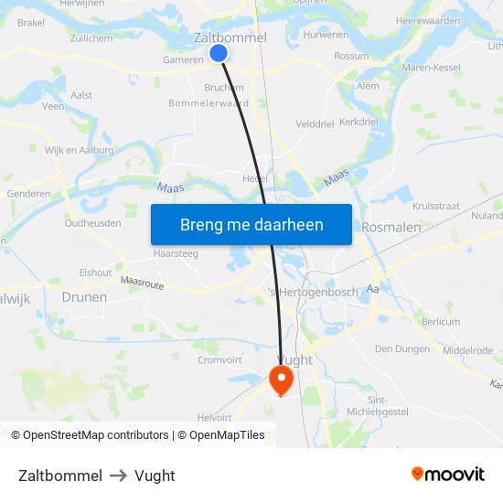 Zaltbommel to Vught map