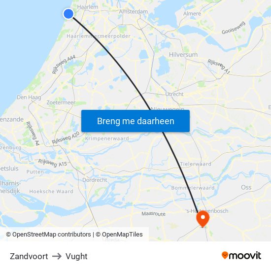 Zandvoort to Vught map