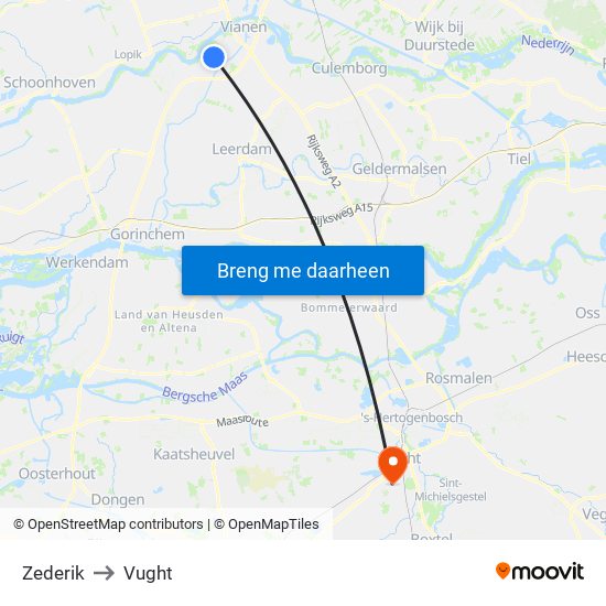 Zederik to Vught map