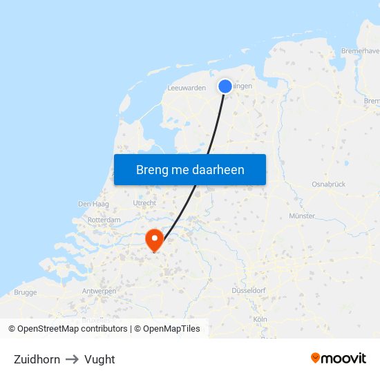 Zuidhorn to Vught map