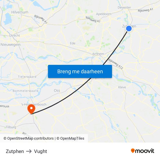 Zutphen to Vught map