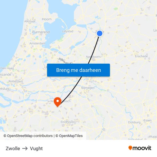 Zwolle to Vught map