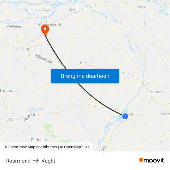 Roermond to Vught map