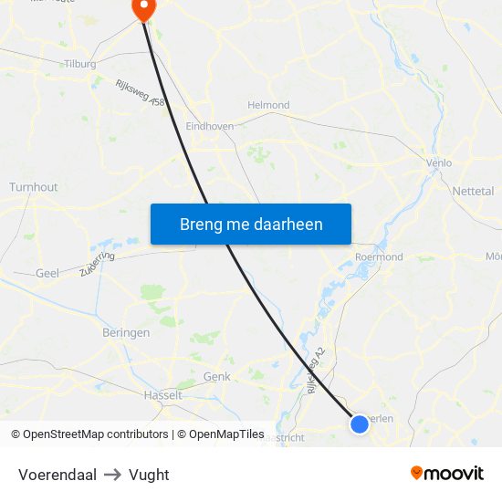 Voerendaal to Vught map