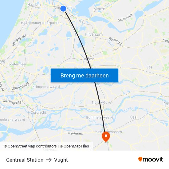 Centraal Station to Vught map
