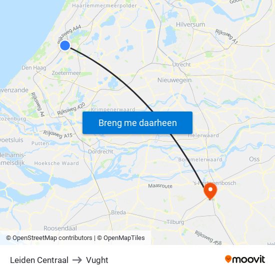 Leiden Centraal to Vught map