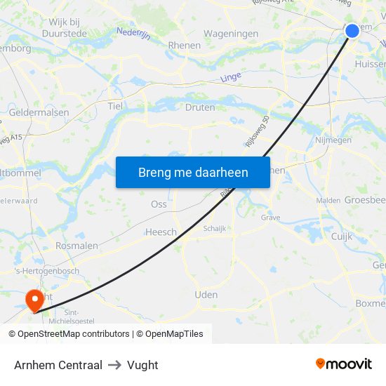 Arnhem Centraal to Vught map