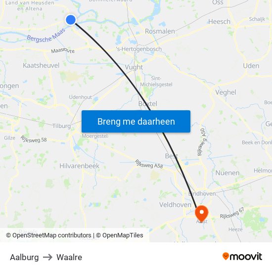 Aalburg to Waalre map