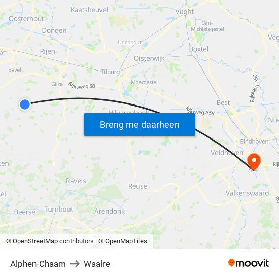 Alphen-Chaam to Waalre map