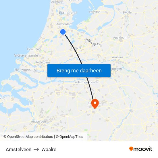 Amstelveen to Waalre map
