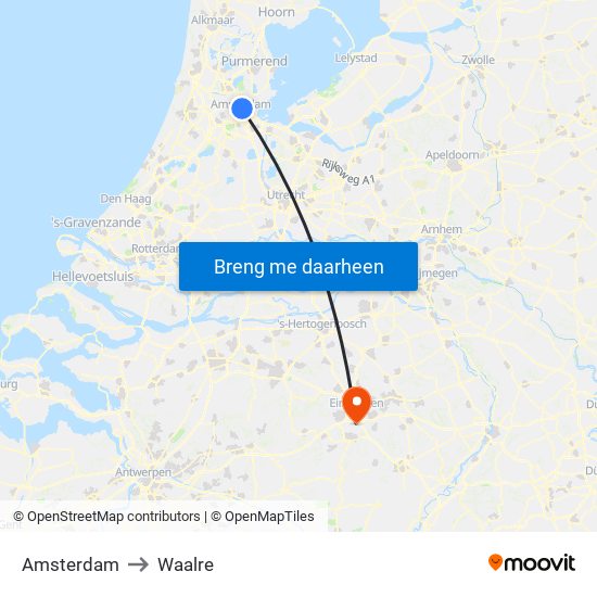 Amsterdam to Waalre map