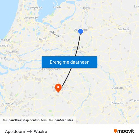 Apeldoorn to Waalre map