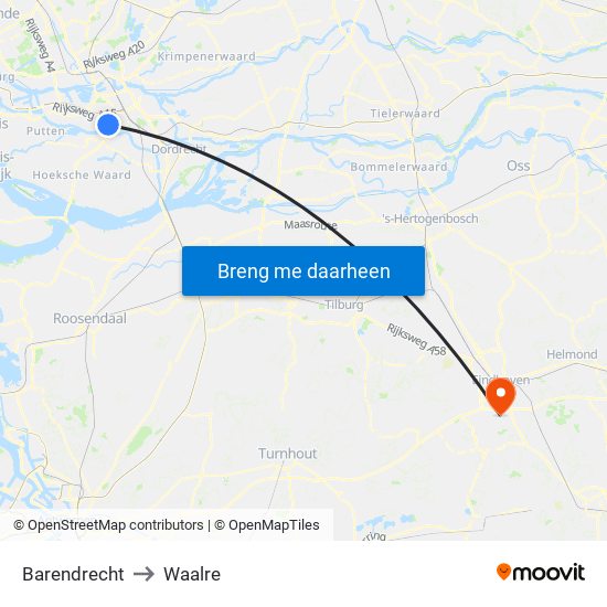 Barendrecht to Waalre map