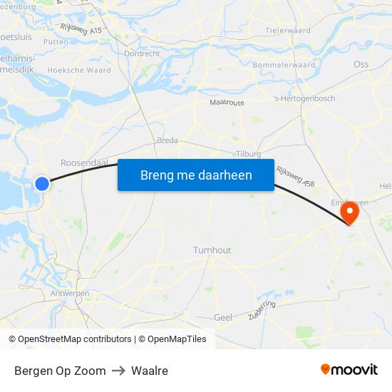 Bergen Op Zoom to Waalre map