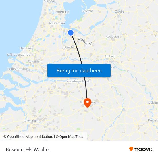 Bussum to Waalre map